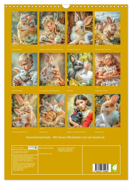 Produktbild: Kaninchenportraits - Mit feinem Blickdetail und viel Ausdruck (Wandkalender 2027 DIN A3 hoch), CALVENDO Monatskalender