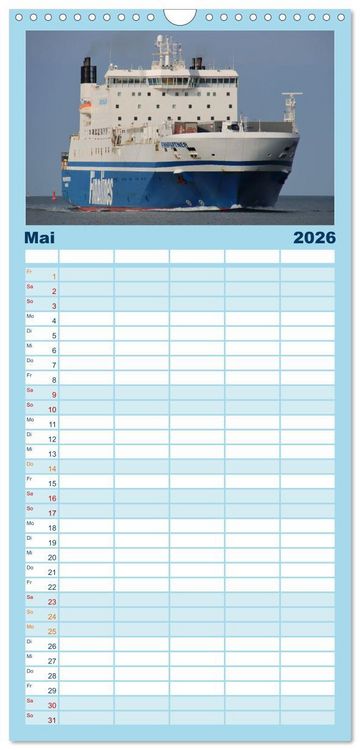 Produktbild: Familienplaner 2026 - Shipspotting Travem&uuml;nde mit 5 Spalten (Wandkalender, 21 x 45 cm) CALVENDO