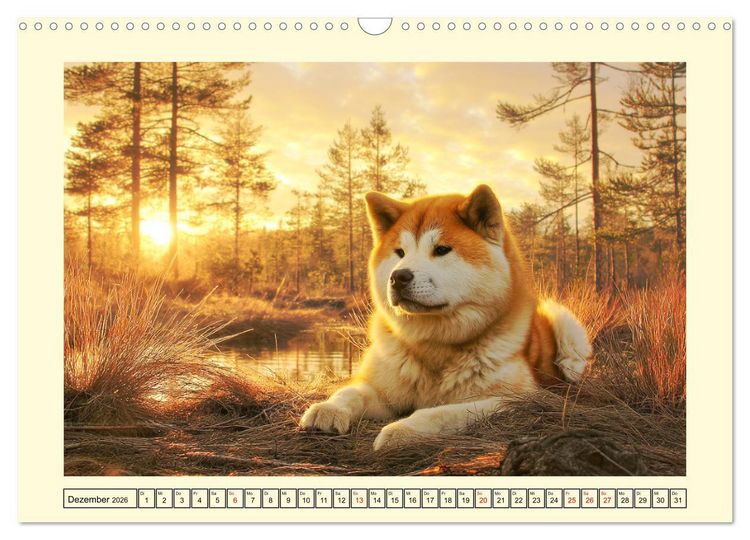 Produktbild: Akita Inu in der Natur. Japans edle und sanfte Sch&ouml;nheit (Wandkalender 2026 DIN A3 quer), CALVENDO Monatskalender