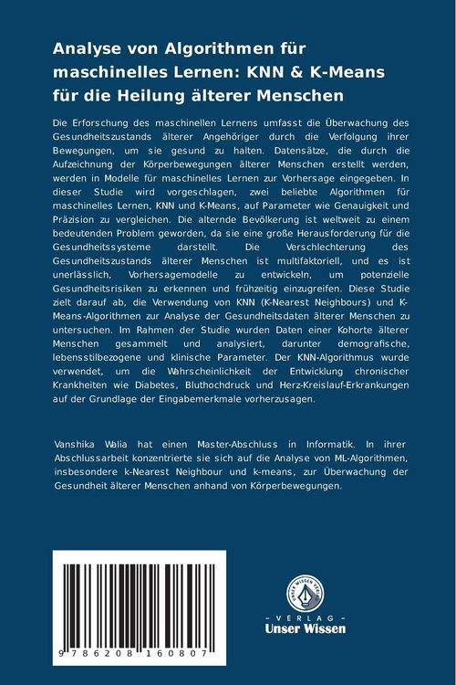 Produktbild: Analyse von Algorithmen f&uuml;r maschinelles Lernen: KNN & K-Means f&uuml;r die Heilung &auml;lterer Menschen