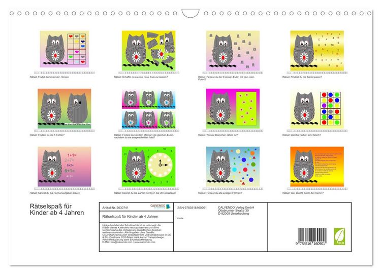 Produktbild: R&auml;tselspa&szlig; f&uuml;r Kinder ab 4 Jahren (Wandkalender 2026 DIN A3 quer), CALVENDO Monatskalender