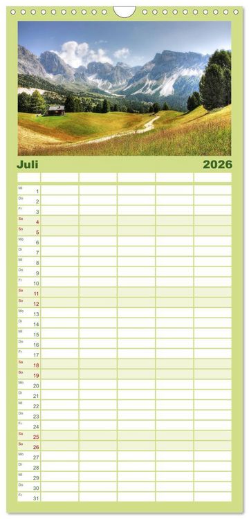 Produktbild: Familienplaner 2026 - S&uuml;dtirol - Gr&ouml;den und Alta Badia mit 5 Spalten (Wandkalender, 21 x 45 cm) CALVENDO