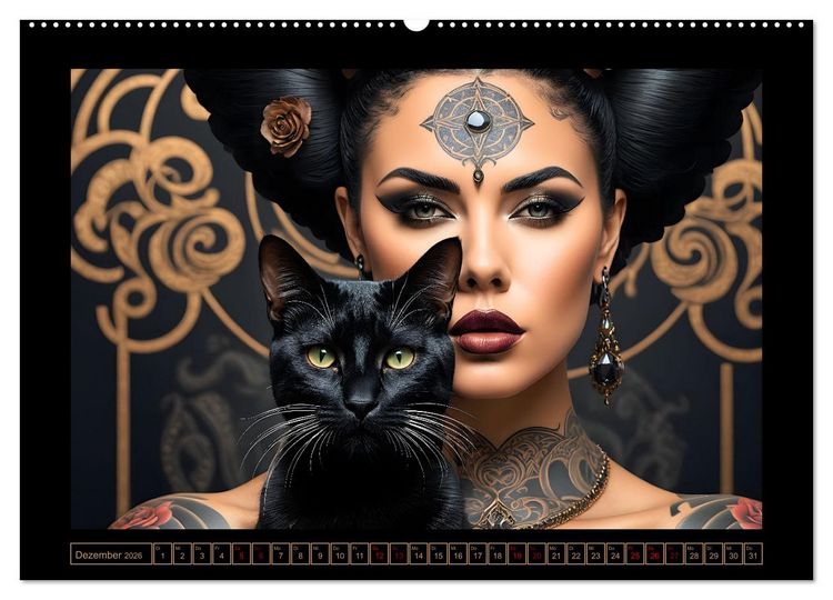 Produktbild: Geheimnisvolle Katzenfrauen (Wandkalender 2026 DIN A2 quer), CALVENDO Monatskalender