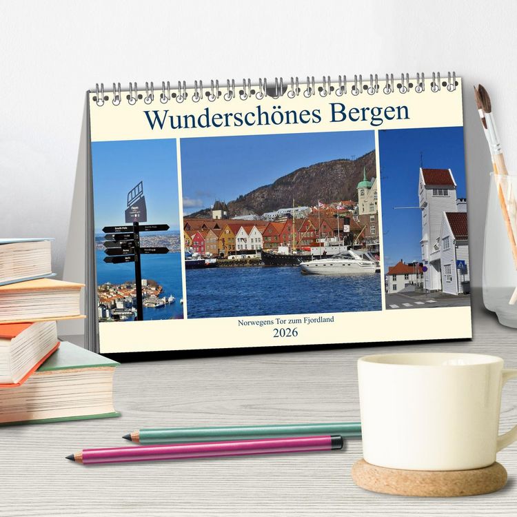 Produktbild: Wundersch&ouml;nes Bergen. Norwegens Tor zum Fjordland (Tischkalender 2026 DIN A5 quer), CALVENDO Monatskalender