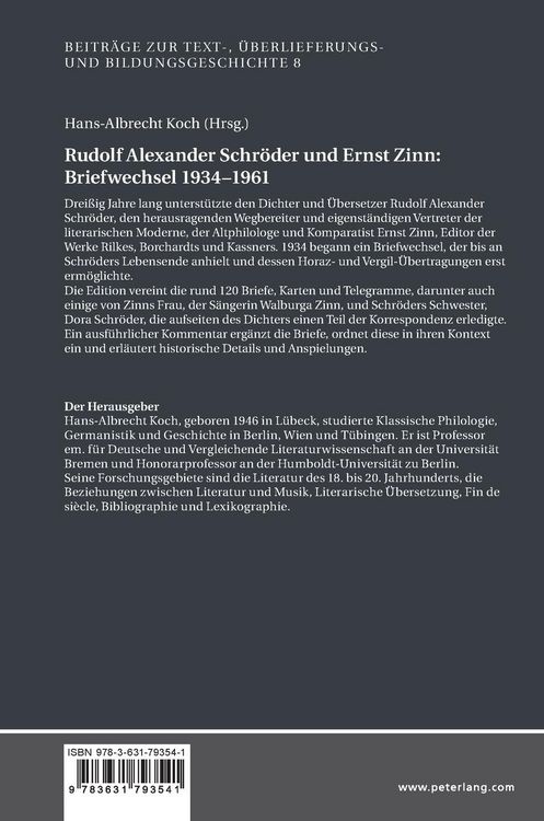 Produktbild: Rudolf Alexander Schr&ouml;der und Ernst Zinn: Briefwechsel 1934&ndash;1961