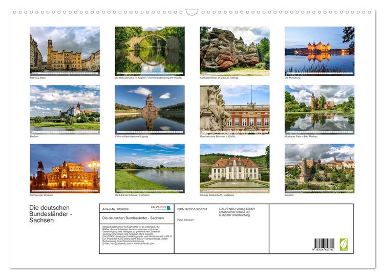 Produktbild: Die deutschen Bundesl&auml;nder - Sachsen (Wandkalender 2026 DIN A2 quer), CALVENDO Monatskalender