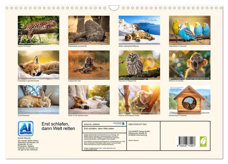 Produktbild: Erst schlafen, dann Welt retten (Wandkalender 2027 DIN A3 quer), CALVENDO Monatskalender