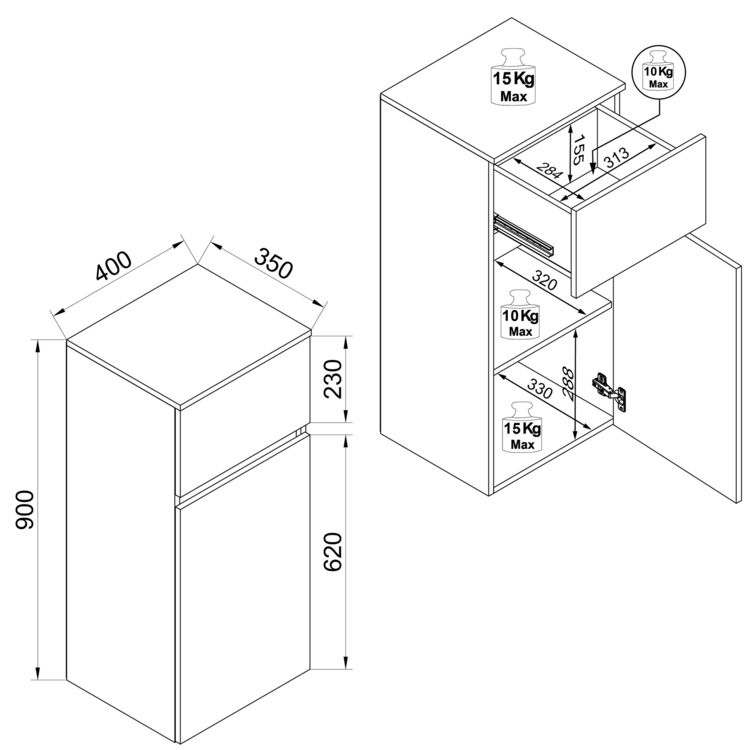 Produktbild: Badschrank H&auml;ngeschrank Schublade Cosila 85x30x32