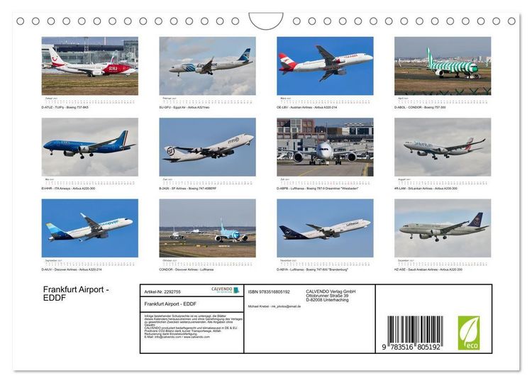 Produktbild: Frankfurt Airport - EDDF (Wandkalender 2027 DIN A4 quer), CALVENDO Monatskalender