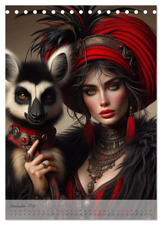 Produktbild: Eleganz der Exotik - Femme Fatale im Boh&egrave;me-Chic mit tierischen Begleitern (Tischkalender 2026 DIN A5 hoch), CALVENDO Monatskalender
