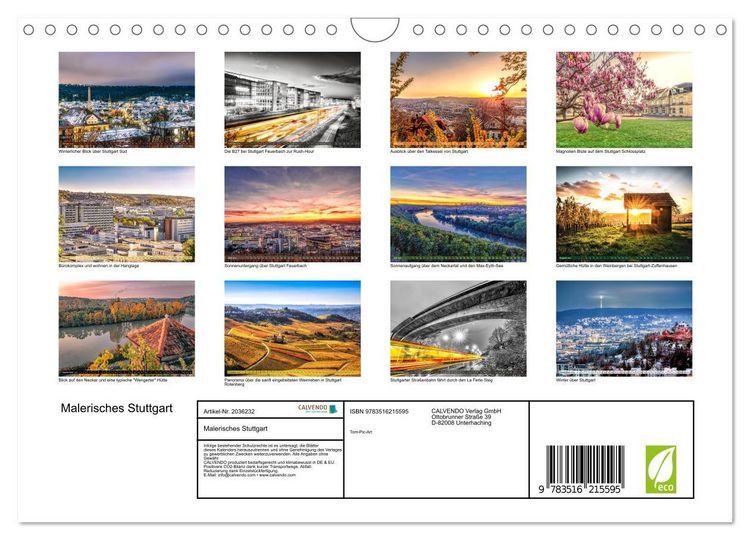 Produktbild: Malerisches Stuttgart (Wandkalender 2026 DIN A4 quer), CALVENDO Monatskalender