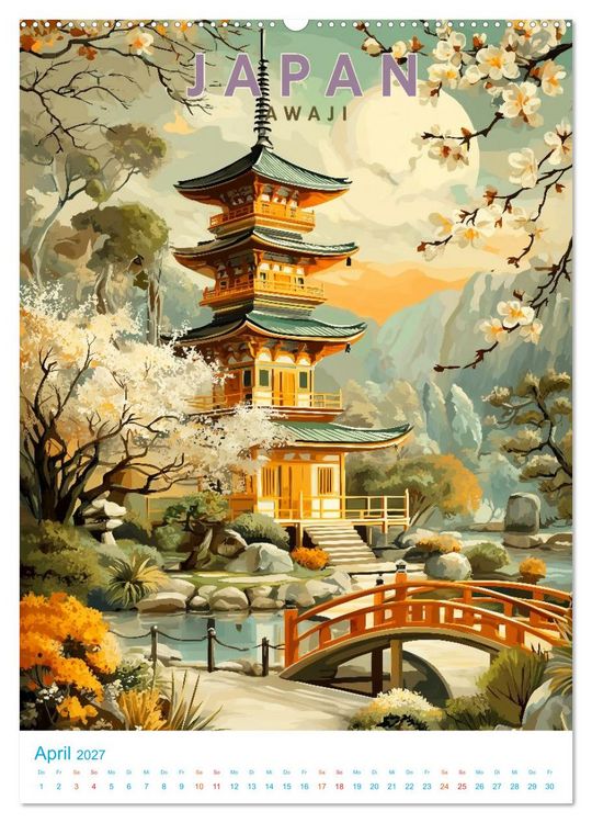 Produktbild: Japanische Inseln - Old School Poster Style (hochwertiger Premium Wandkalender 2027 DIN A2 hoch), Kunstdruck in Hochglanz