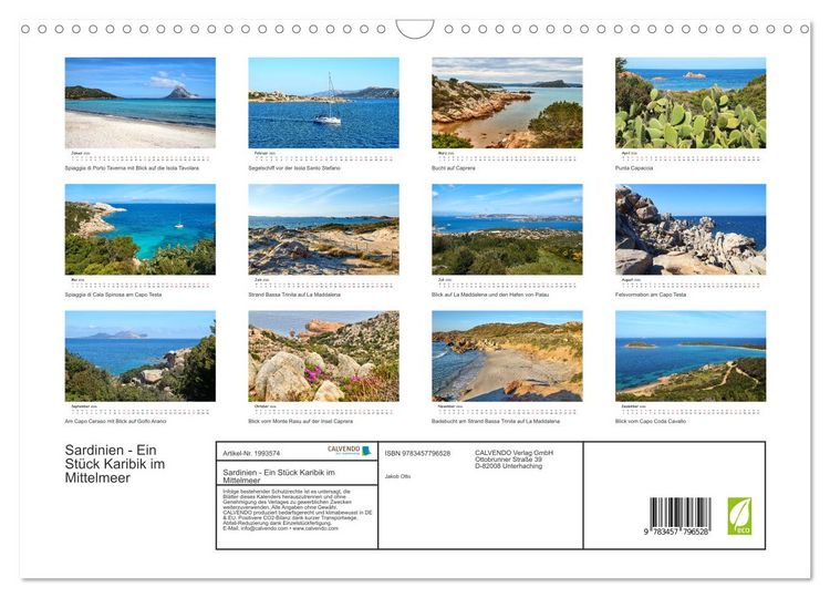 Produktbild: Sardinien - Ein St&uuml;ck Karibik im Mittelmeer (Wandkalender 2026 DIN A3 quer), CALVENDO Monatskalender