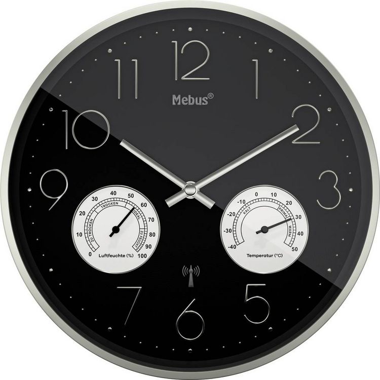 Produktbild: Mebus 12988 Funk Wanduhr 30cm x 30cm x 30cm x 4.5mm Silber
