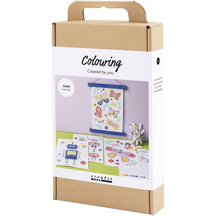Produktbild: Creativ Company Kreativ Set Ausmalen, Schmetterlinge und Roboter, Fr&ouml;hliche Farben