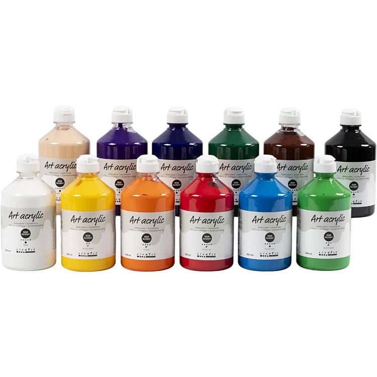 Produktbild: Creativ Company Acrylfarbe, Mattgl&auml;nzend, Standard-Farben, 12x500 ml