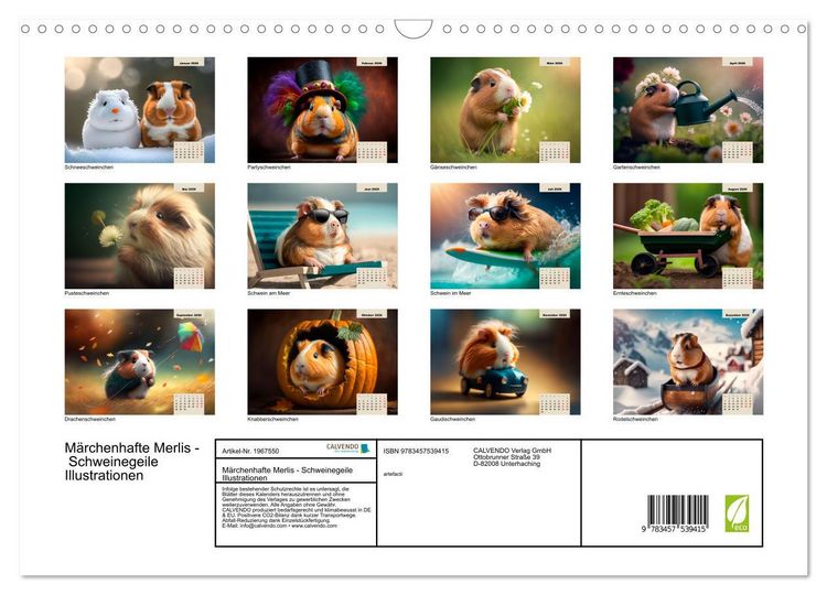 Produktbild: M&auml;rchenhafte Merlis - Schweinegeile Illustrationen (Wandkalender 2026 DIN A3 quer), CALVENDO Monatskalender