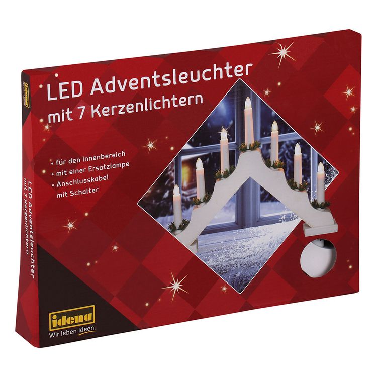 Produktbild: Idena Adventsleuchter 7 LED Kerzenlichter wei&szlig; 40x30cm