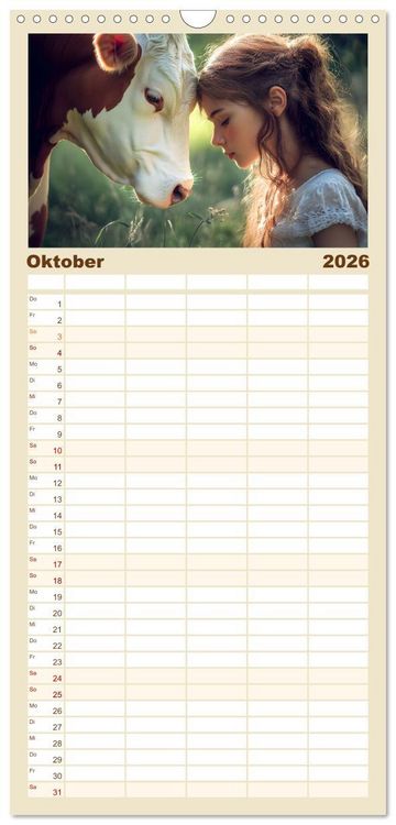 Produktbild: Familienplaner 2026 - Magische Tierliebe mit 5 Spalten (Wandkalender, 21 x 45 cm) CALVENDO