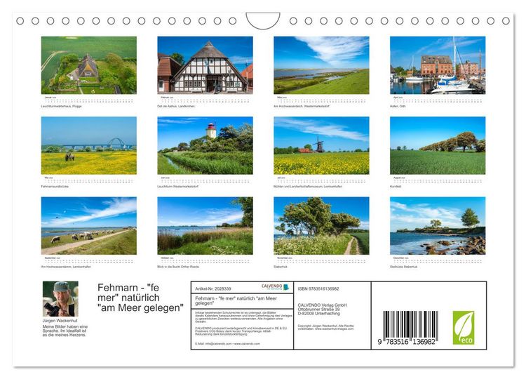 Produktbild: Fehmarn - "fe mer" nat&uuml;rlich "am Meer gelegen" (Wandkalender 2026 DIN A4 quer), CALVENDO Monatskalender