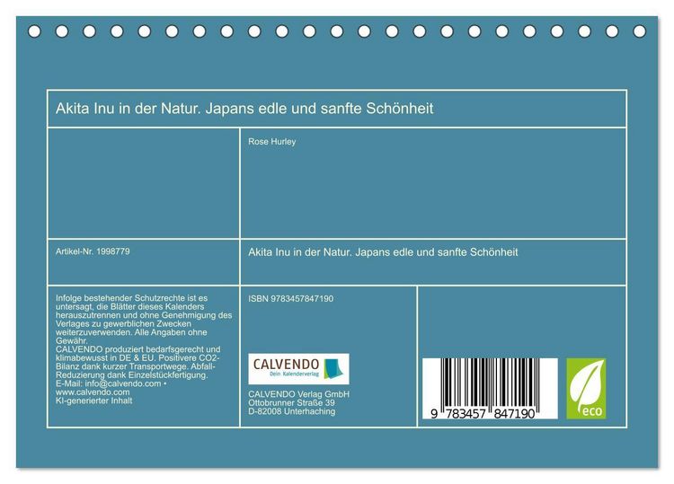 Produktbild: Akita Inu in der Natur. Japans edle und sanfte Sch&ouml;nheit (Tischkalender 2026 DIN A5 quer), CALVENDO Monatskalender