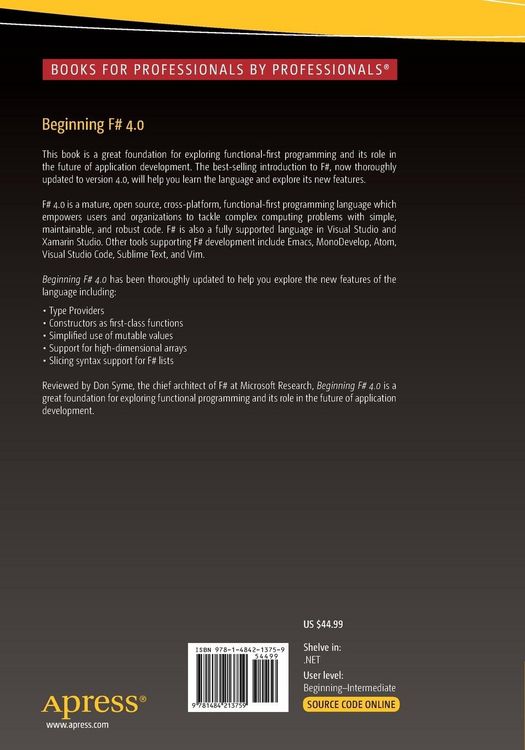 Produktbild: Beginning F# 4.0