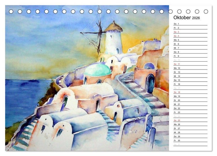 Produktbild: Aquarelle - quer durch Europa (Tischkalender 2026 DIN A5 quer), CALVENDO Monatskalender