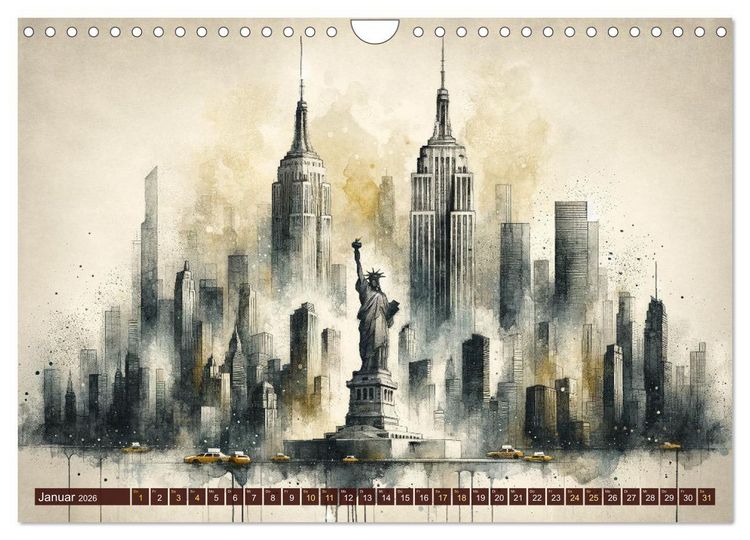 Produktbild: Von New York bis Tokio - Ein KI-Kalender f&uuml;r Weltenbummler (Wandkalender 2026 DIN A4 quer), CALVENDO Monatskalender