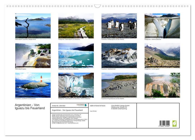 Produktbild: Argentinien - Von Iguazu bis Feuerland (Wandkalender 2026 DIN A2 quer), CALVENDO Monatskalender