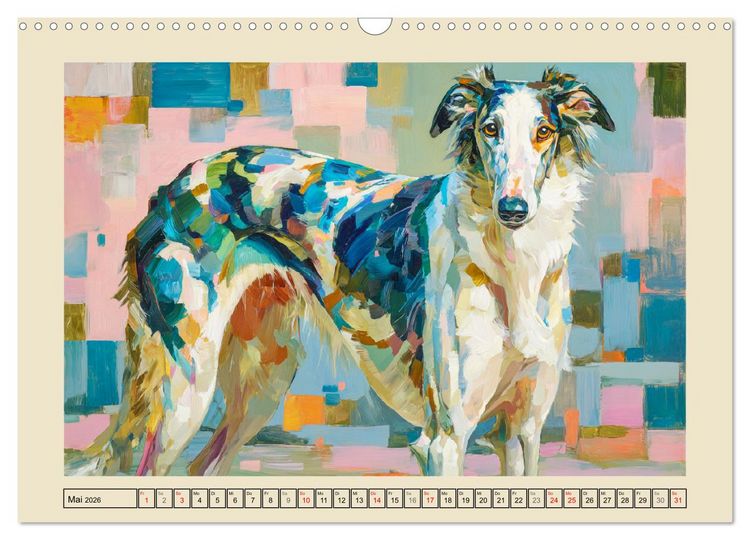 Produktbild: Barsoi im Farbenspiel. Elegante Windhunde in moderner &Ouml;loptik (Wandkalender 2026 DIN A3 quer), CALVENDO Monatskalender