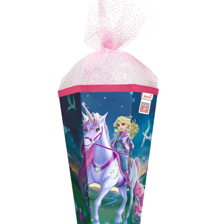 Produktbild: Motivschult&uuml;te, Magische Einhornreiterin, 85 cm, Glitter, Organza, Glitterborte