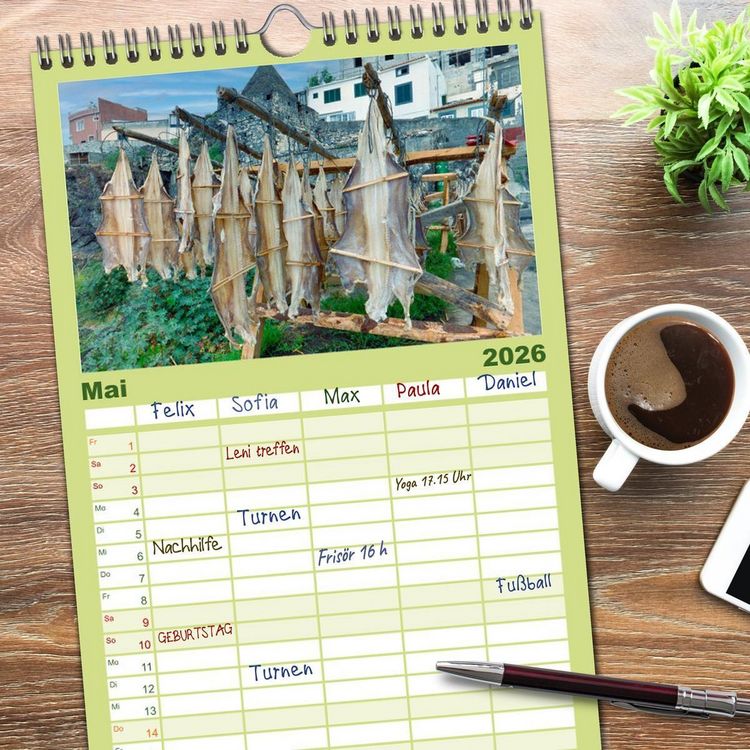 Produktbild: Familienplaner 2026 - Madeira, Insel im ewigen Fr&uuml;hling mit 5 Spalten (Wandkalender, 21 x 45 cm) CALVENDO