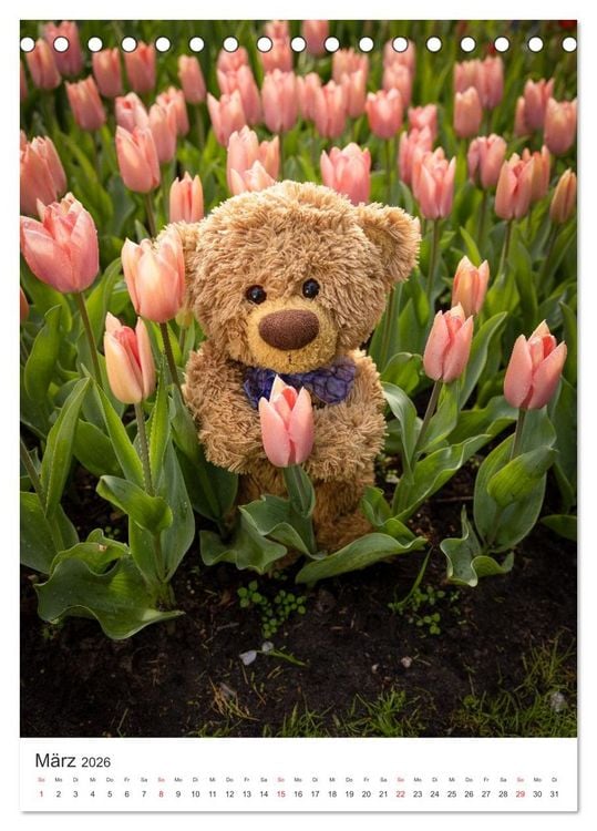 Produktbild: Travelling Teddy liebt Blumen und Bl&uuml;ten (Tischkalender 2026 DIN A5 hoch), CALVENDO Monatskalender