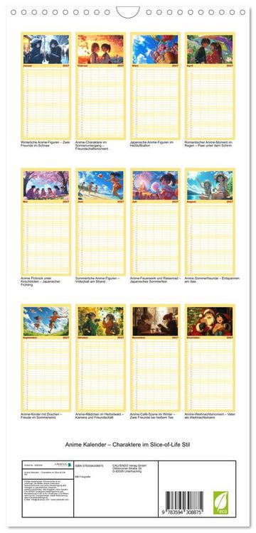 Produktbild: Familienplaner 2027 - Anime Kalender &ndash; Charaktere im Slice-of-Life Stil mit 5 Spalten (Wandkalender, 21 x 45 cm) CALVENDO