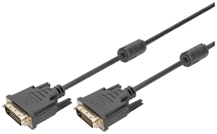 Produktbild: Digitus DVI Anschlusskabel DVI-D 24+1pol. Stecker, DVI-D 24+1pol. Stecker 10.00 m Schwarz AK-320101-100-S schraubbar, mit Ferritkern DVI-Kabel