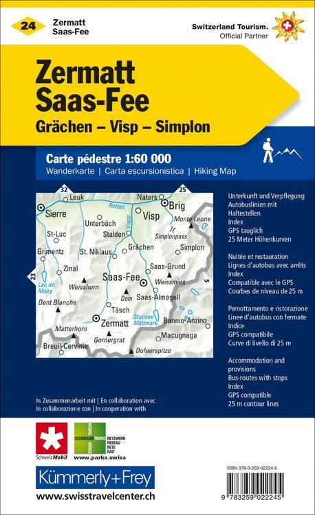 Produktbild: K&uuml;mmerly+Frey Wanderkarte 24 Zermatt, Saas-Fee 1:60.000
