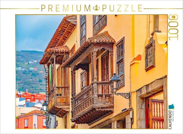 Produktbild: CALVENDO Puzzle Mit Balkonen geschm&uuml;ckte H&auml;user, La Orotava, Teneriffa | 1000 Teile Lege-Gr&ouml;&szlig;e 64x48cm Foto-Puzzle f&uuml;r gl&uuml;ckliche Stunden