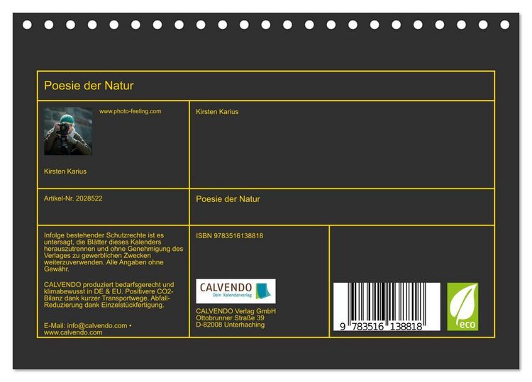Produktbild: Poesie der Natur (Tischkalender 2026 DIN A5 quer), CALVENDO Monatskalender