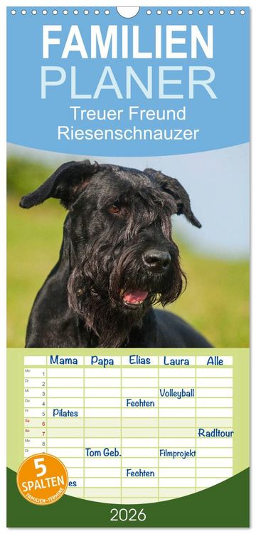 Produktbild: Familienplaner 2026 - Treuer Freund Riesenschnauzer mit 5 Spalten (Wandkalender, 21 x 45 cm) CALVENDO