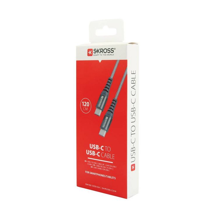 Produktbild: Skross USB-Kabel USB 2.0 USB-C&reg; Stecker, USB-C&reg; Stecker 1.20 m Spacegrau Rund, Flexibel, Stoff-Ummantelung SKCA0017C-C120CN
