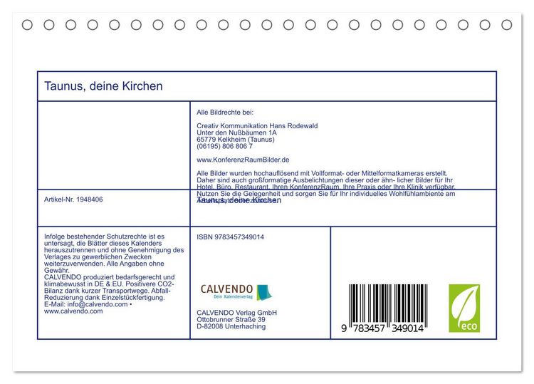 Produktbild: Taunus, deine Kirchen (Tischkalender 2026 DIN A5 quer), CALVENDO Monatskalender