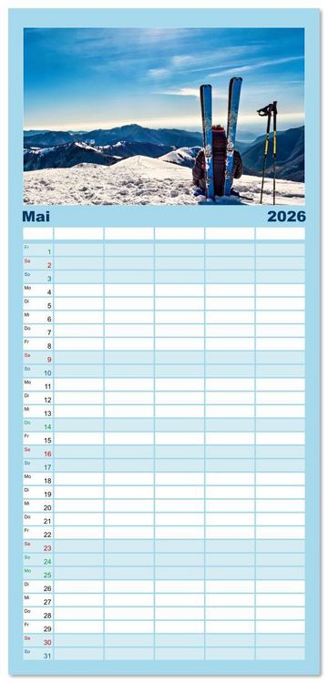 Produktbild: Familienplaner 2026 - Skimountaineering - Erobere die Berge im Winter mit 5 Spalten (Wandkalender, 21 x 45 cm) CALVENDO