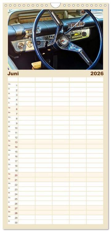 Produktbild: Familienplaner 2026 - Ikonische US-Car Armaturenbretter mit 5 Spalten (Wandkalender, 21 x 45 cm) CALVENDO