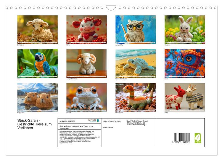 Produktbild: Strick-Safari - Gestrickte Tiere zum Verlieben (Wandkalender 2026 DIN A3 quer), CALVENDO Monatskalender