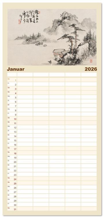 Produktbild: Familienplaner 2026 - Yoshitsugu Haizan mit 5 Spalten (Wandkalender, 21 x 45 cm) CALVENDO
