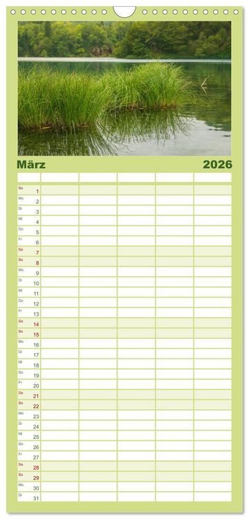 Produktbild: Familienplaner 2026 - Naturwunder Plitvicer Seen mit 5 Spalten (Wandkalender, 21 x 45 cm) CALVENDO