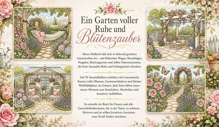 Produktbild: Garten Malbuch f&uuml;r Erwachsene &ndash; 50 Ausmalbilder zur Entspannung