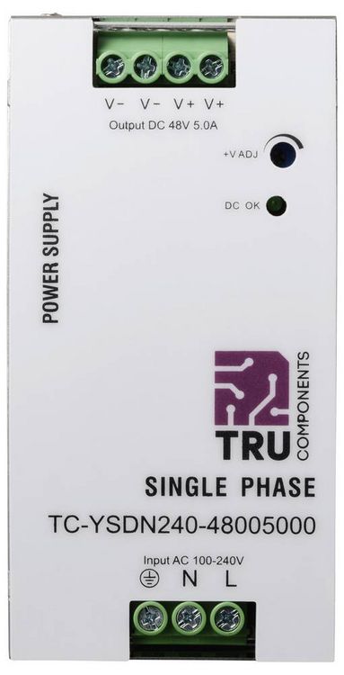 Produktbild: TRU COMPONENTS TC-13807996 Hutschienen-Netzteil (DIN-Rail) 48 V/DC 5 A 240 W Anzahl Ausg&auml;nge:1 x Inhalt 1 St.