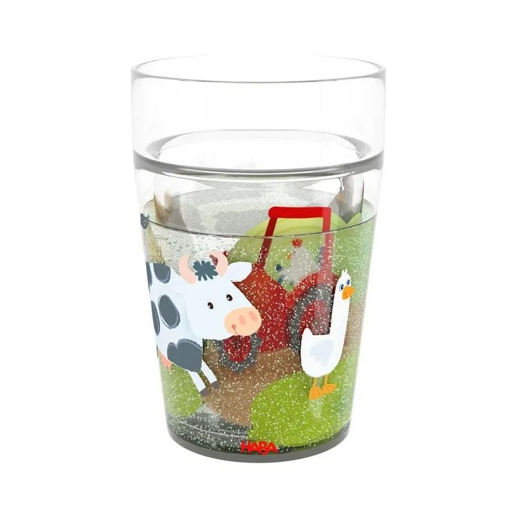 Produktbild: HABA 2012447002 - Glitzerbecher Bauernhof, Motiv 1, 150ml, H&ouml;he: 11cm, Kunststoff (Bisphenol A-frei)