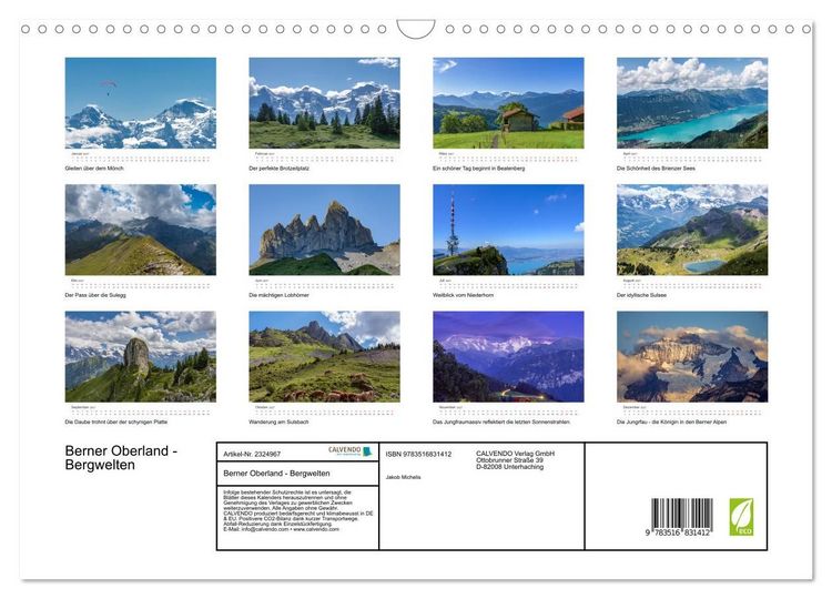 Produktbild: Berner Oberland - Bergwelten (Wandkalender 2027 DIN A3 quer), CALVENDO Monatskalender